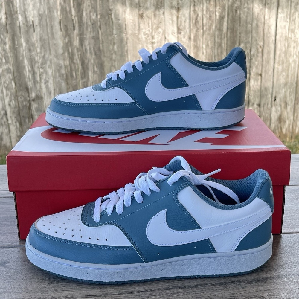 Nike Court Vision Low Sneakers Women 9.5 White Blue DH3158-112 Shoes Lace Up NEW
